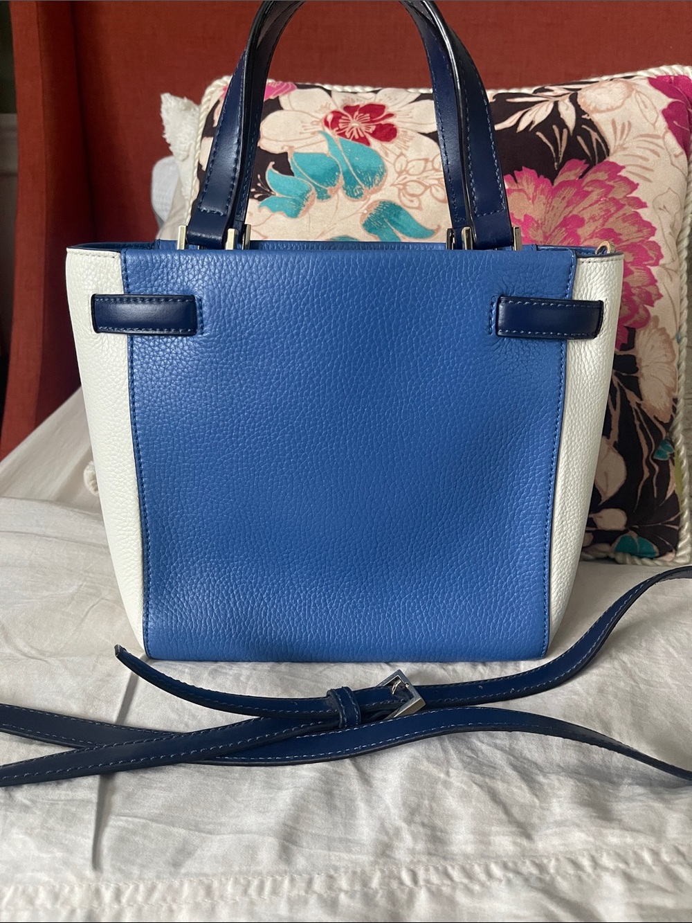 kate spade Blue, White & Navy Leather Crossbody Satchel - Picture 2 of 9